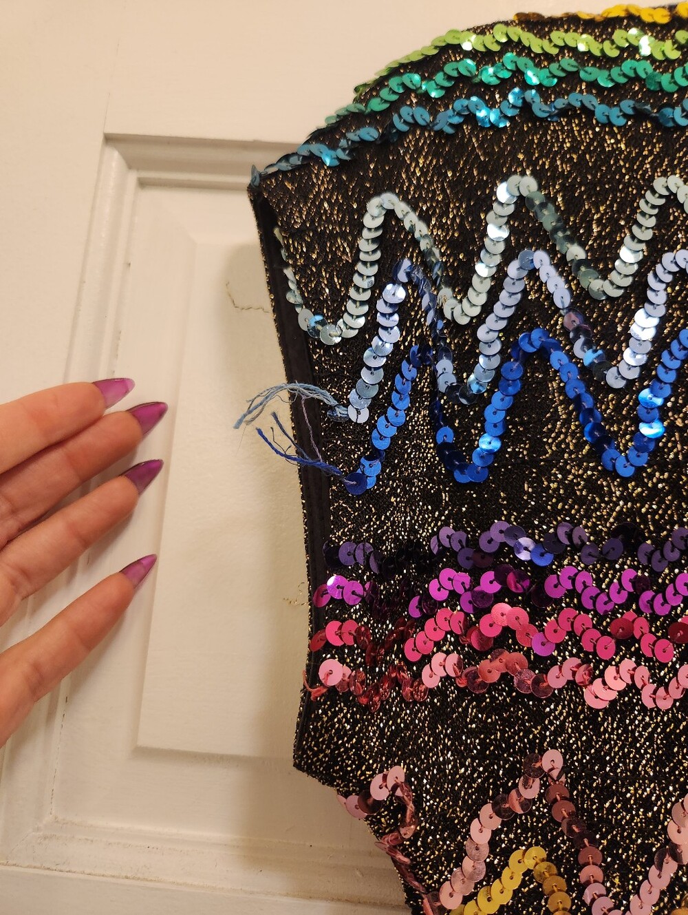 80s Vintage Sequin Festival Pride Glitter Top M - Picture 4 of 6